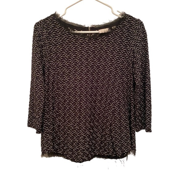 Anthropologie Black White Subtle Fringe Top Size‎ M - Picture 1 of 6